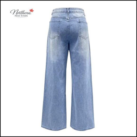 Mid Rise Wide Leg Boyfriend Jeans Baggy Fit Soft Denim - Picture 4 of 6